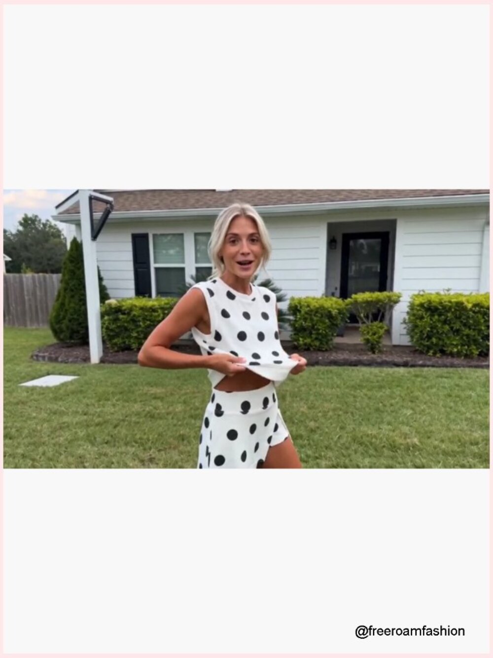Polka Dot Sleeveless Lounge Set with Ribbed Trim Tank and Skort - Picture 7 of 7